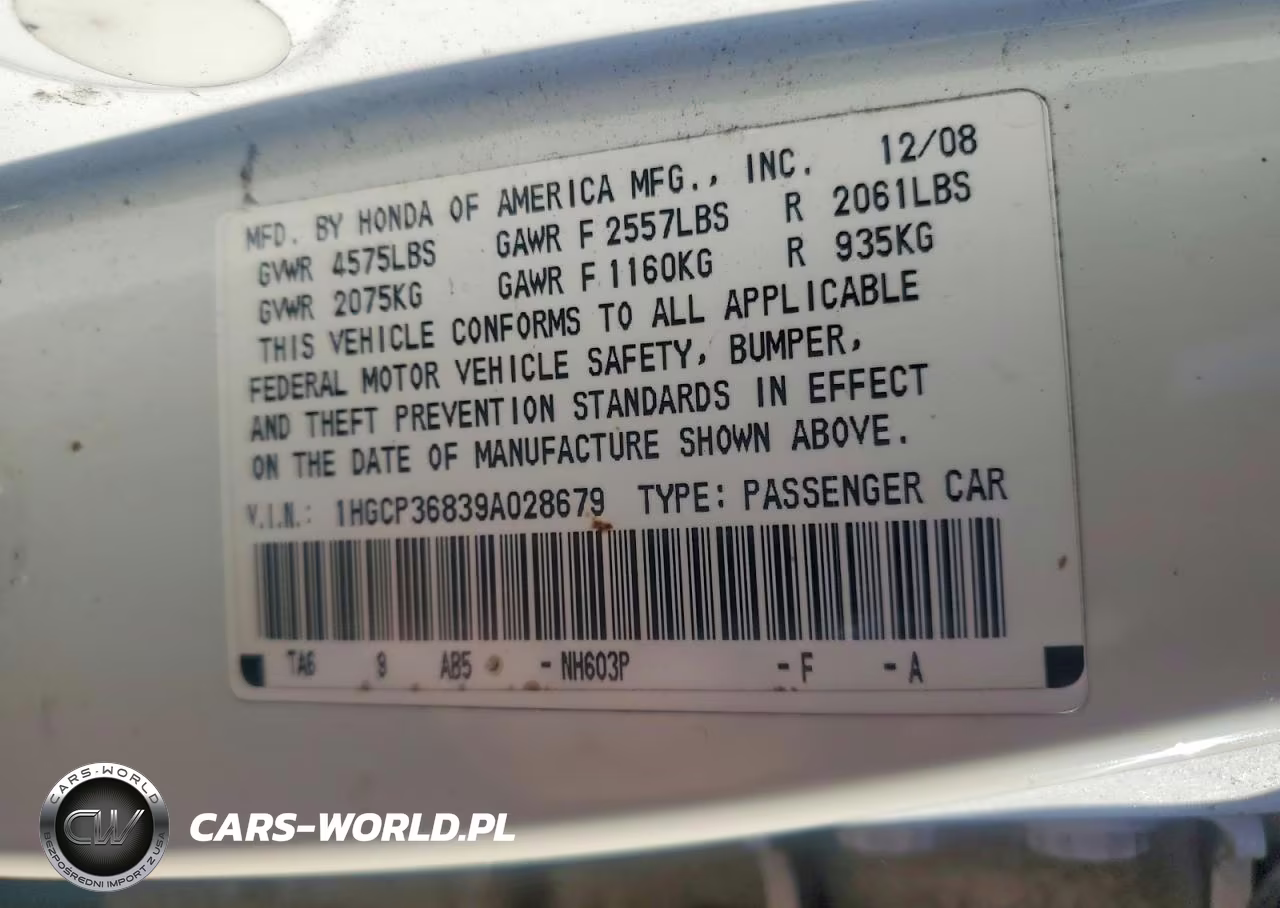 2009 Honda Accord Exl VIN:1HGCP36839A028679 - 13