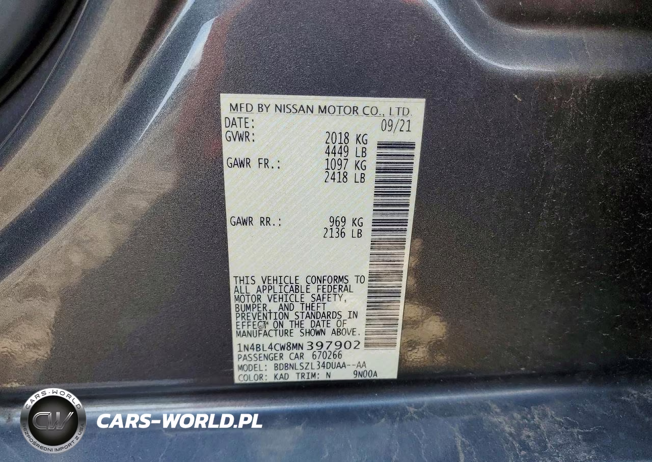 2021 Nissan Altima VIN:1N4BL4CW8MN397902 - 12