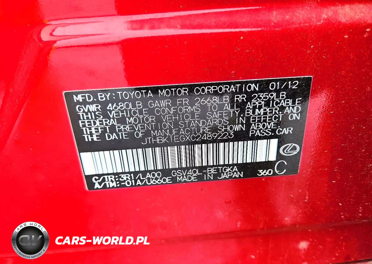 2012 Lexus Es 350 VIN:JTHBK1EGXC2489223 - 12