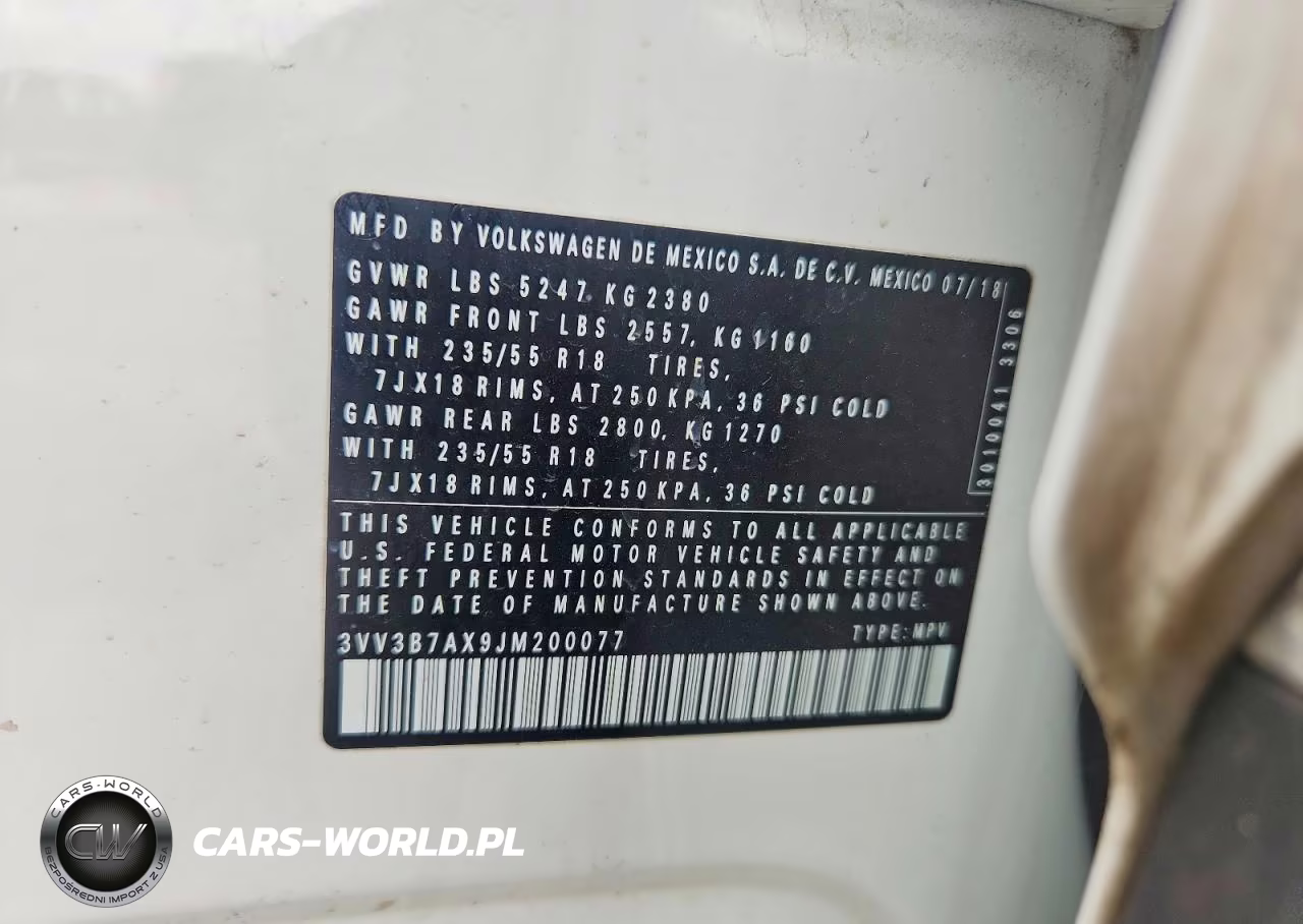 2018 Volkswagen Tiguan Se VIN:3VV3B7AX9JM200077 - 12