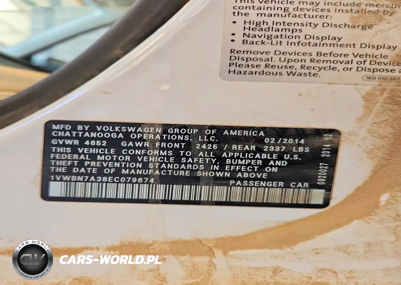 2014 Volkswagen Passat Se VIN:1VWBN7A38EC079674 - 12