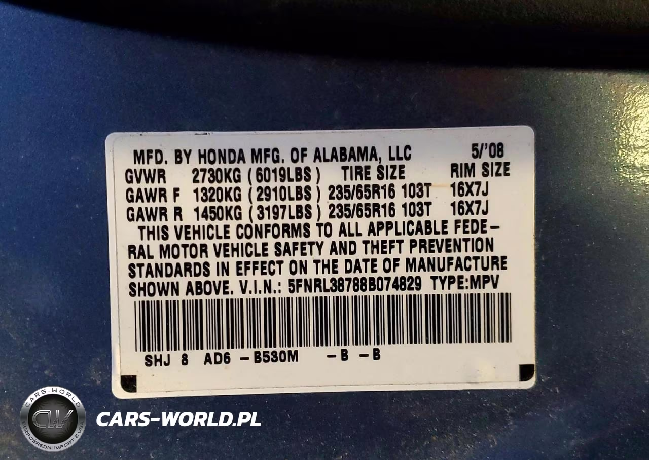 2008 Honda Odyssey Exl VIN:5FNRL38788B074829 - 13