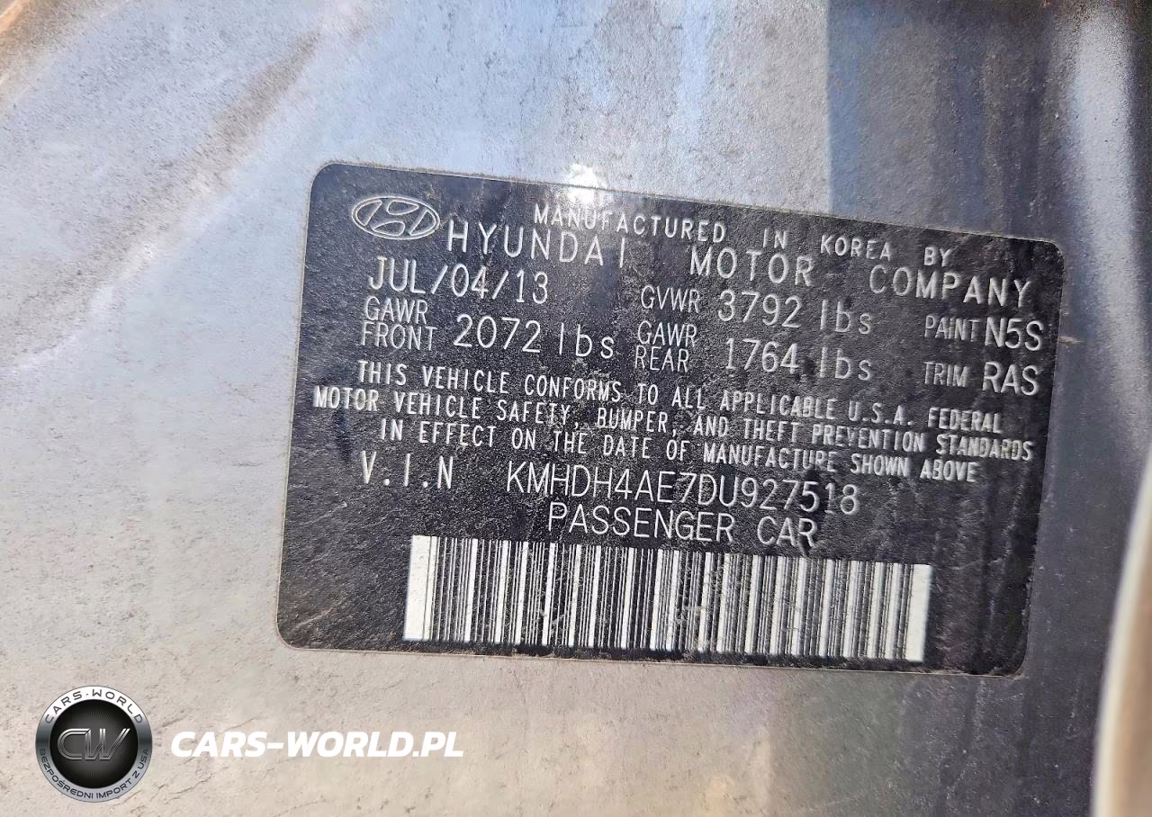 2013 Hyundai Elantra Gls VIN:KMHDH4AE7DU927518 - 12