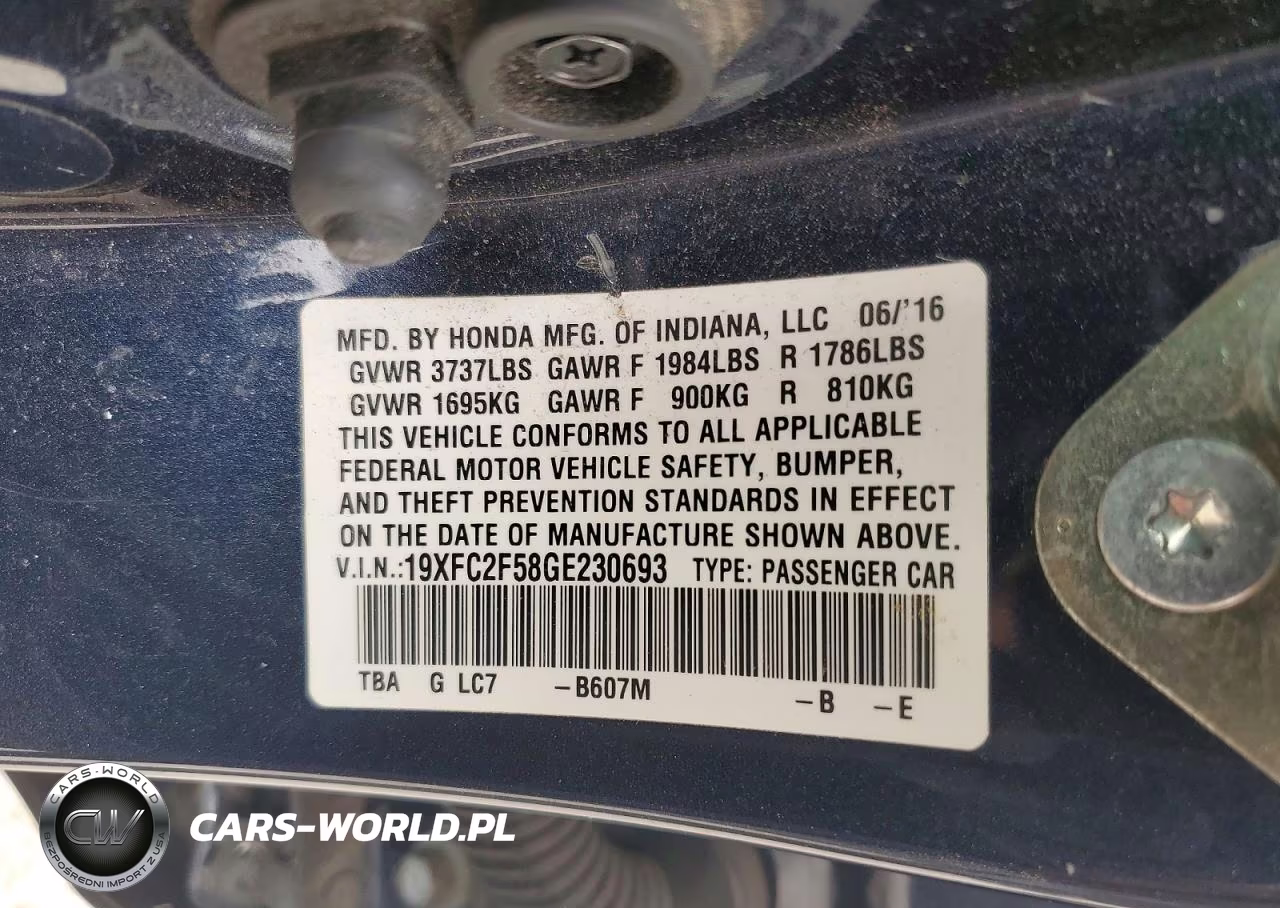 2016 Honda Civic Lx VIN:19XFC2F58GE230693 - 12