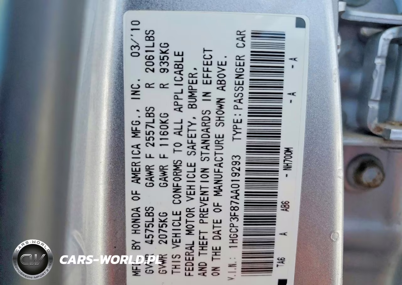 2010 Honda Accord Exl VIN:1HGCP3F87AA019293 - 12