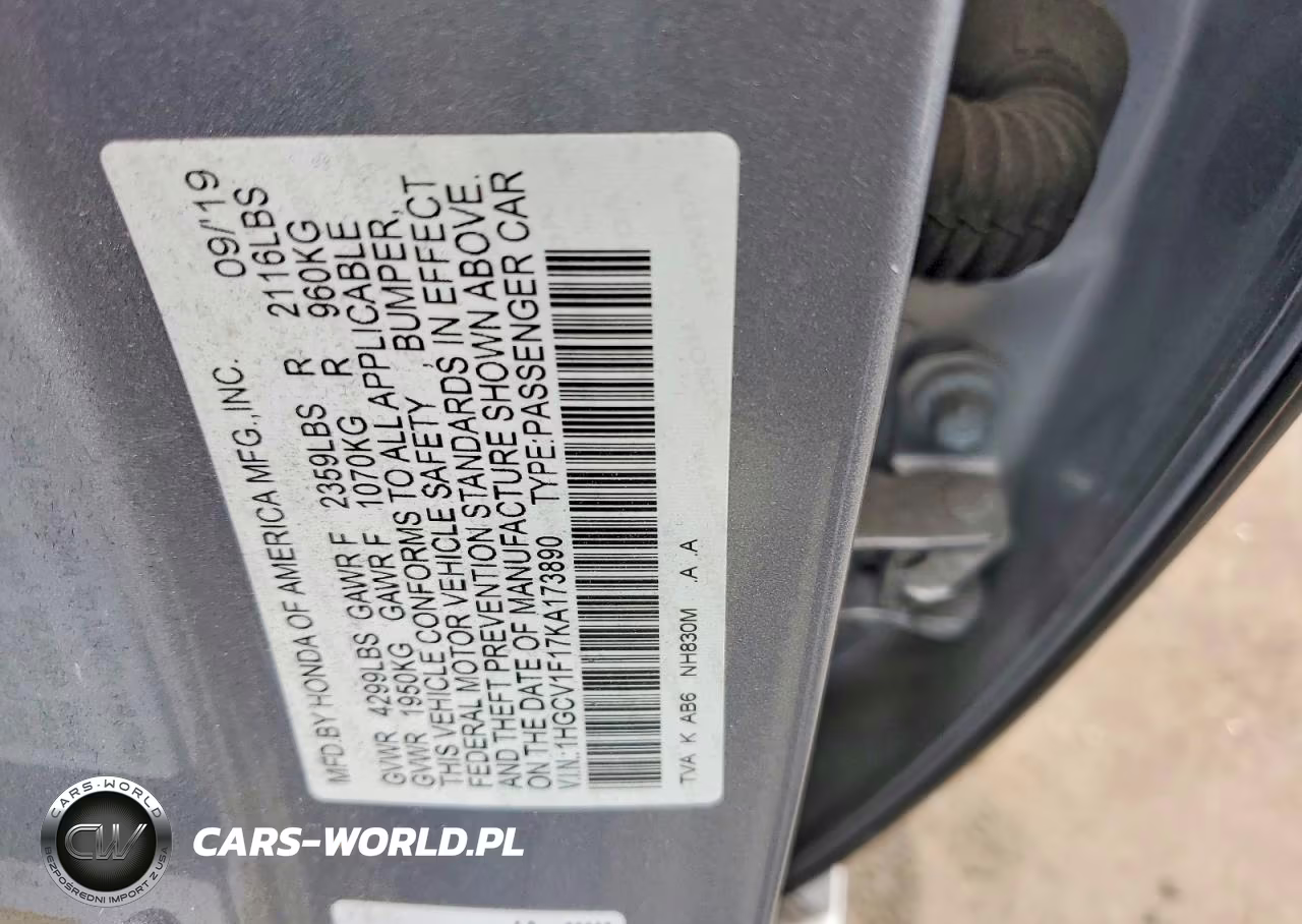 2019 Honda Accord Lx VIN:1HGCV1F17KA173890 - 12
