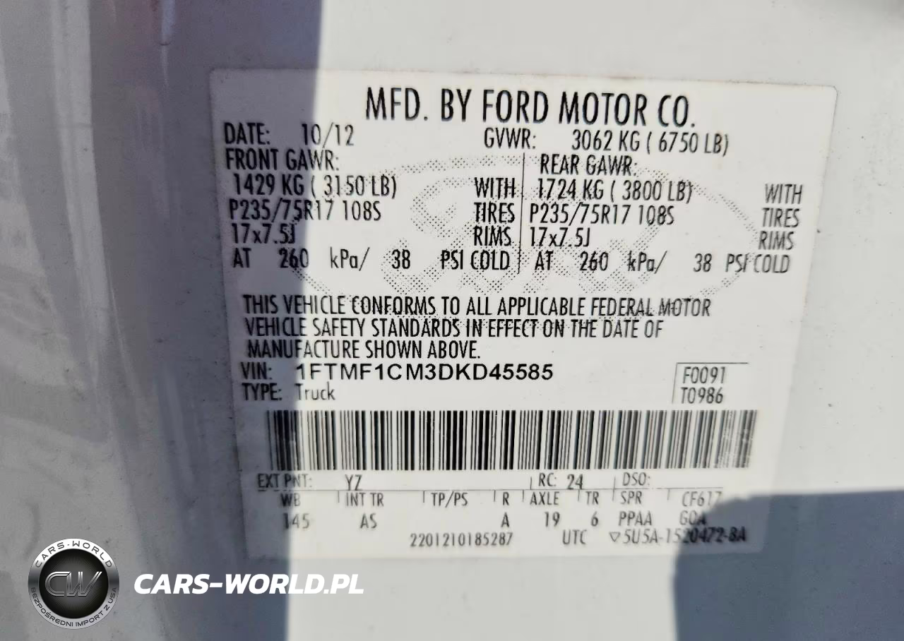 2013 Ford F150 VIN:1FTMF1CM3DKD45585 - 12