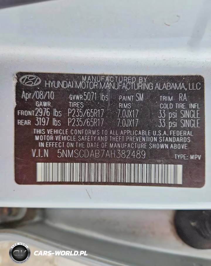 2010 Hyundai Santa Fe Gls VIN:5NMSGDAB7AH382489 - 13