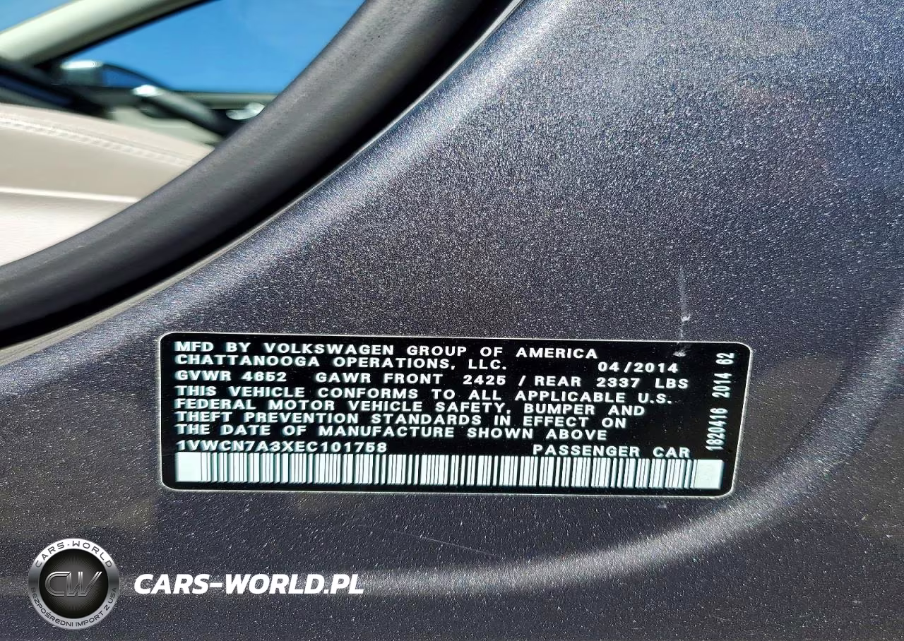 2014 Volkswagen Passat Sel VIN:1VWCN7A3XEC101758 - 12