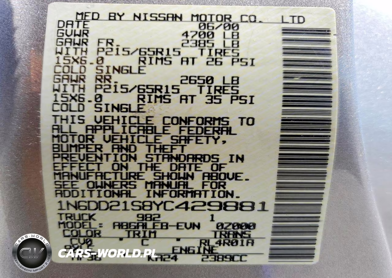 2000 Nissan Frontier Xe VIN:1N6DD21S8YC429881 - 12