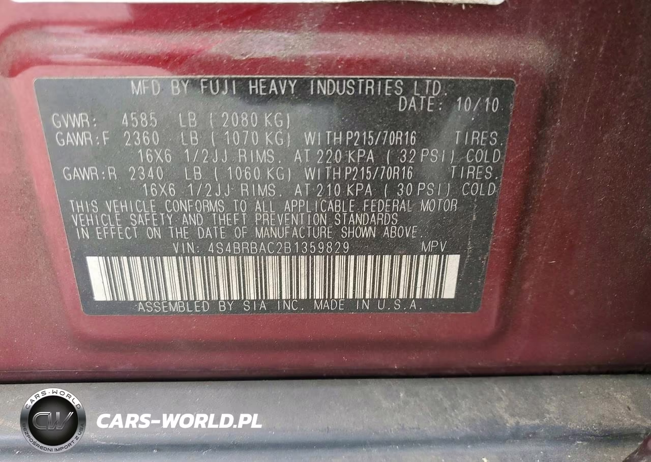 2011 Subaru Outback 2.5I VIN:4S4BRBAC2B1359829 - 12
