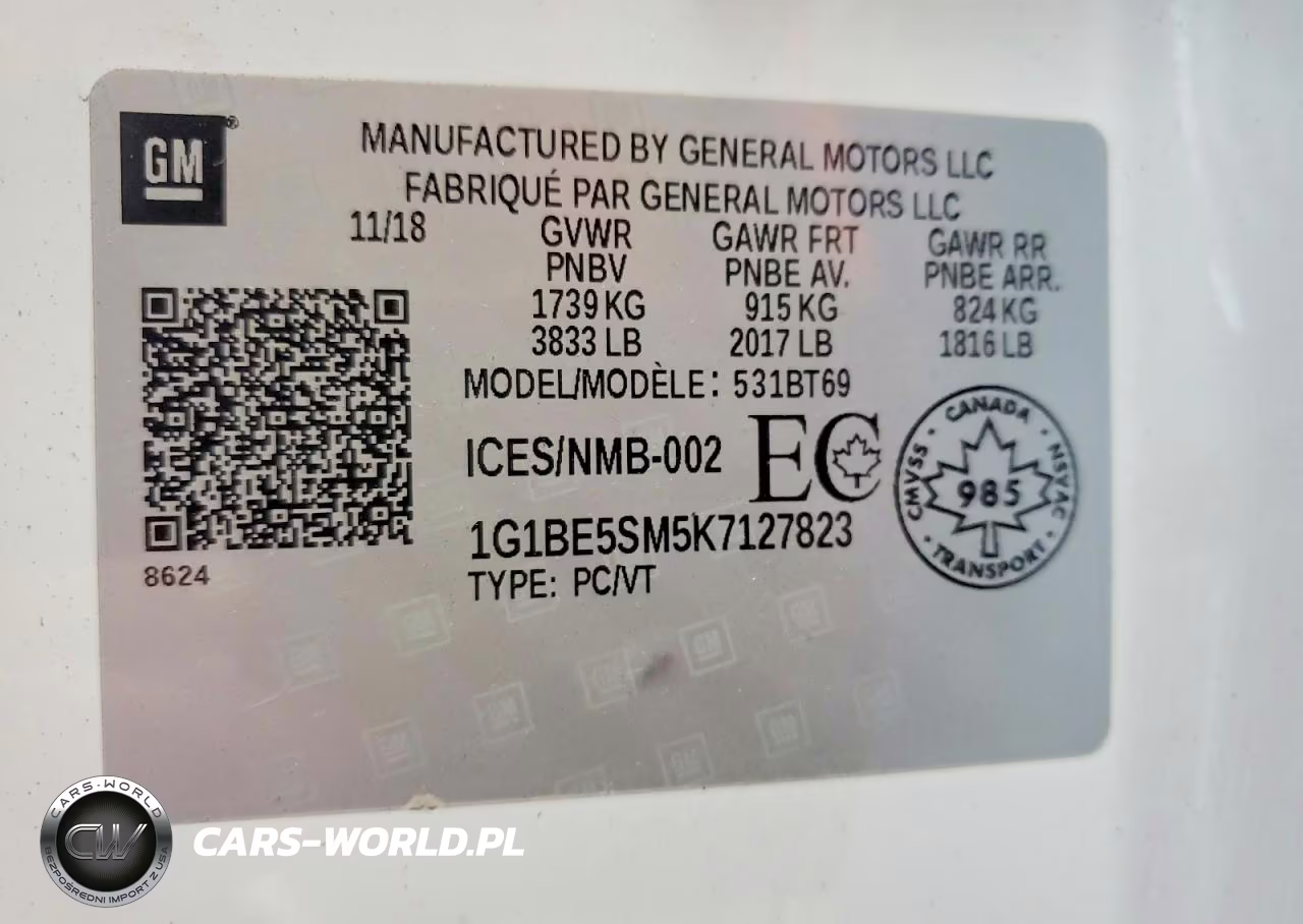 2019 Chevrolet Cruze Lt VIN:1G1BE5SM5K7127823 - 12