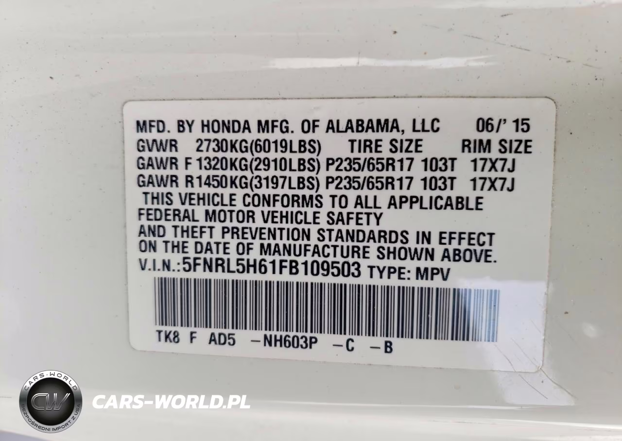 2015 Honda Odyssey Exl VIN:5FNRL5H61FB109503 - 12