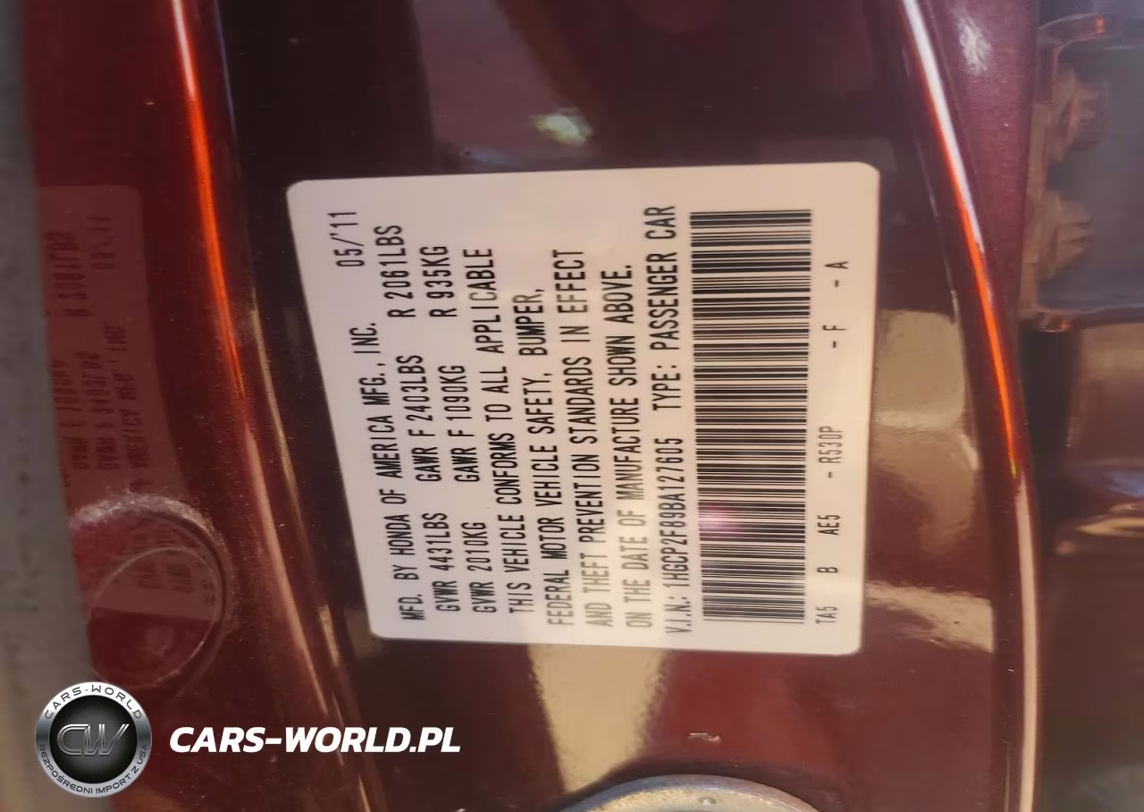2011 Honda Accord Exl VIN:1HGCP2F89BA127605 - 12