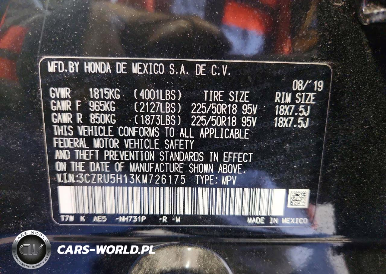 2019 Honda Hr-V Sport VIN:3CZRU5H13KM726175 - 12