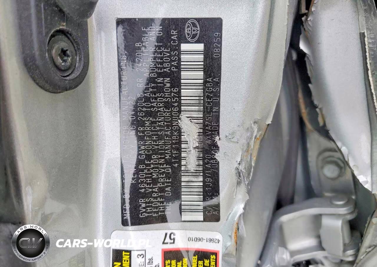 2022 Toyota Camry Xle VIN:4T1F11BK9NU064576 - 12