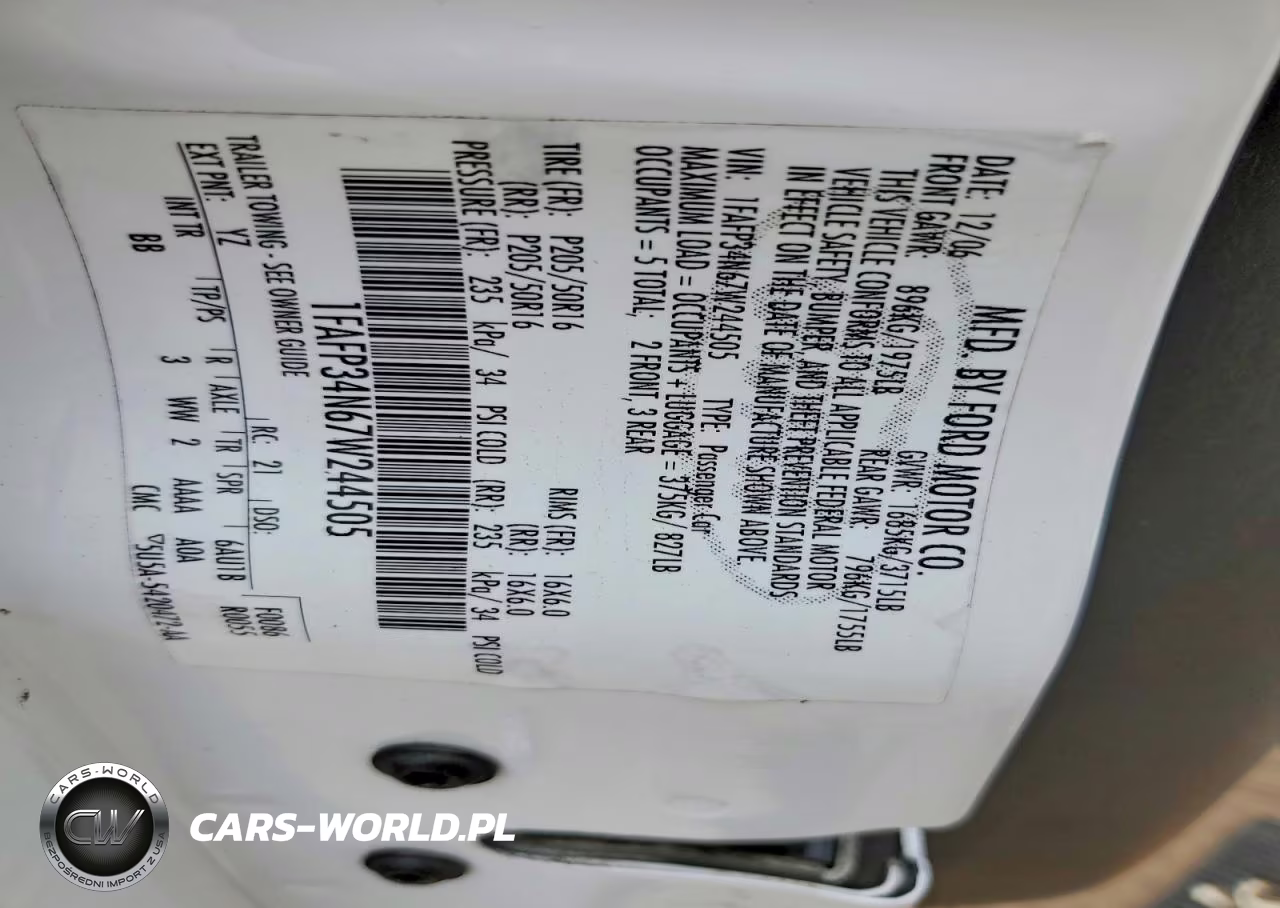 2007 Ford Focus Zx4 VIN:1FAFP34N67W244505 - 12