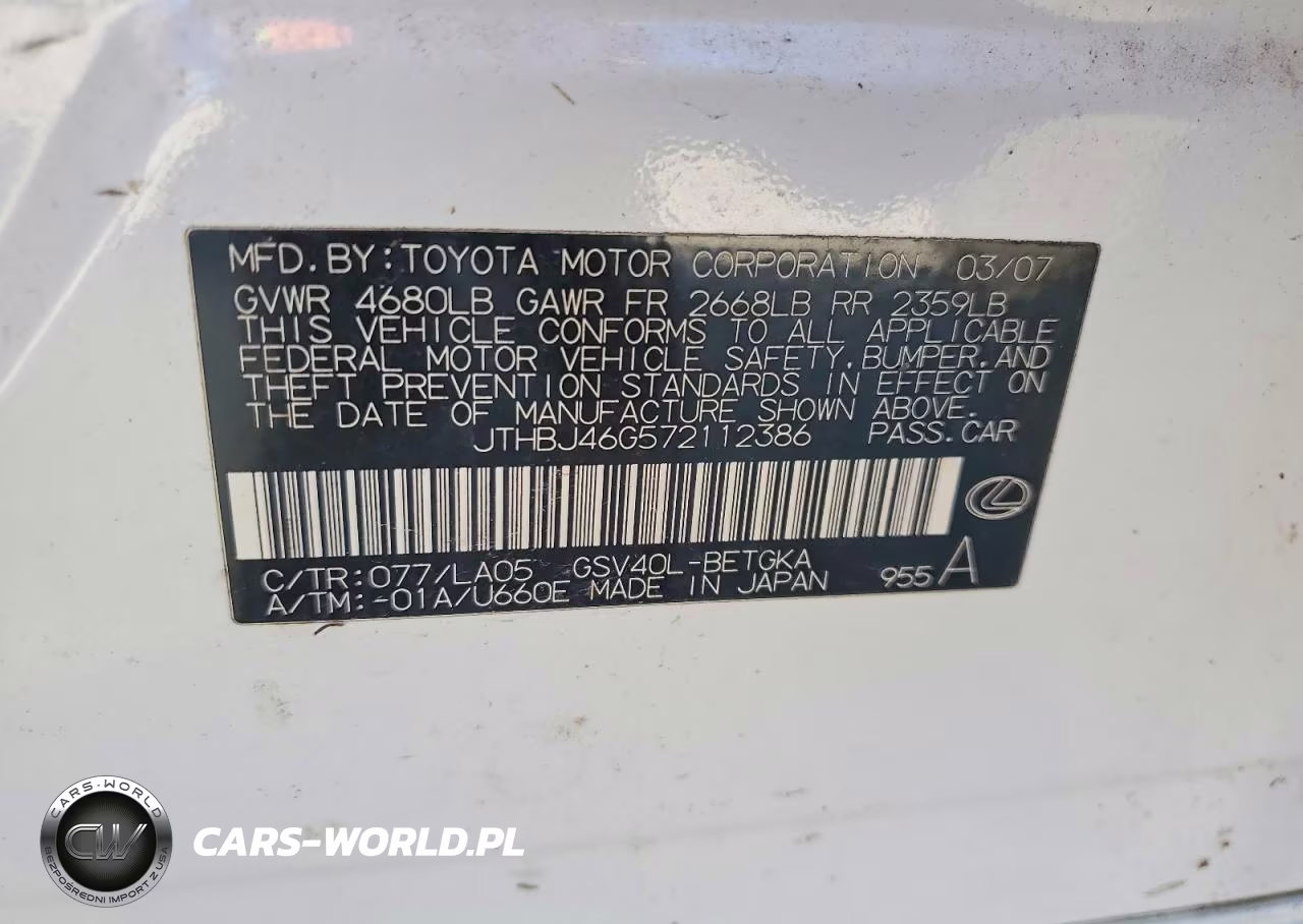2007 Lexus Es 350 VIN:JTHBJ46G572112386 - 12