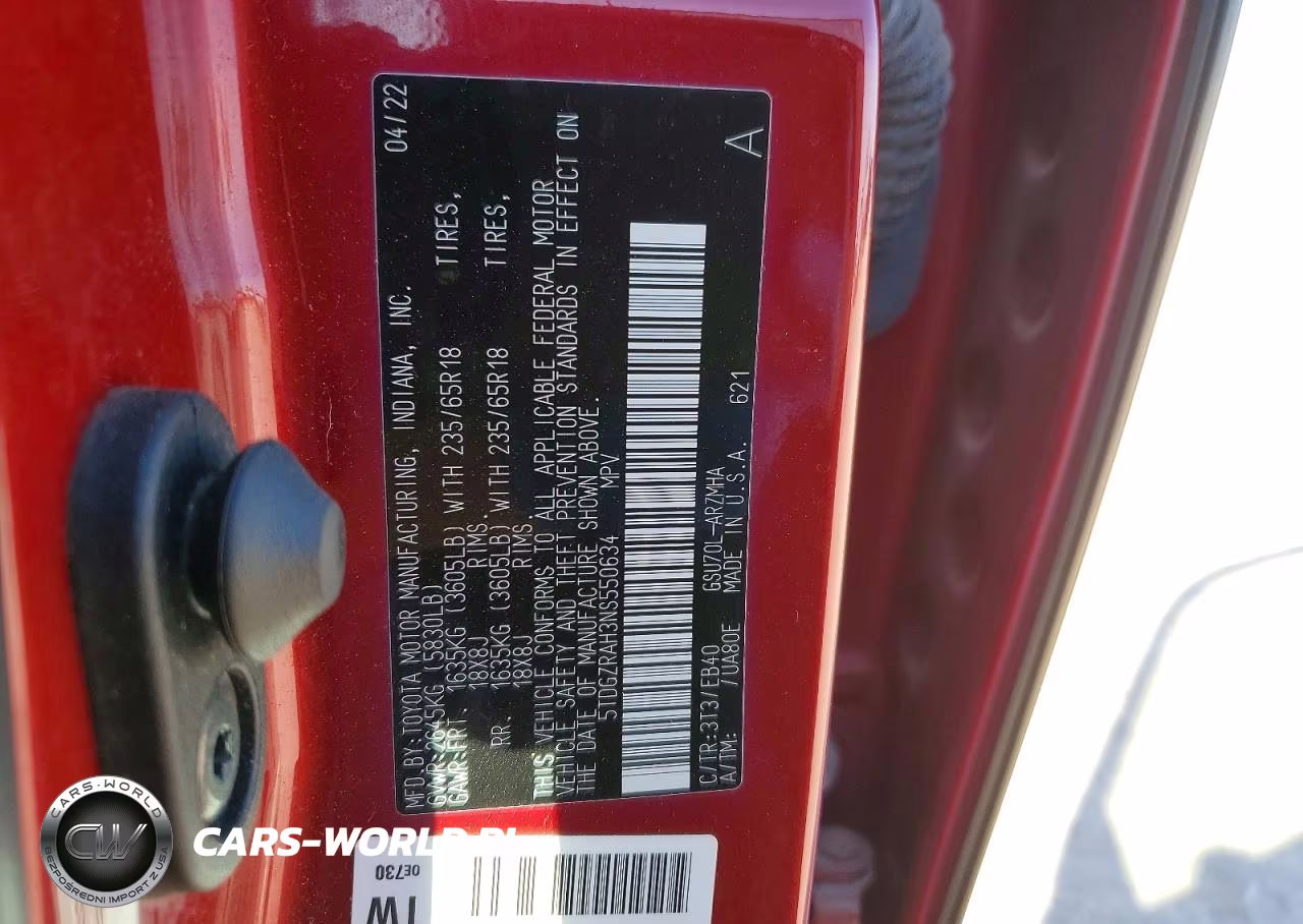 2022 Toyota Highlander Xle VIN:5TDGZRAH3NS550634 - 13