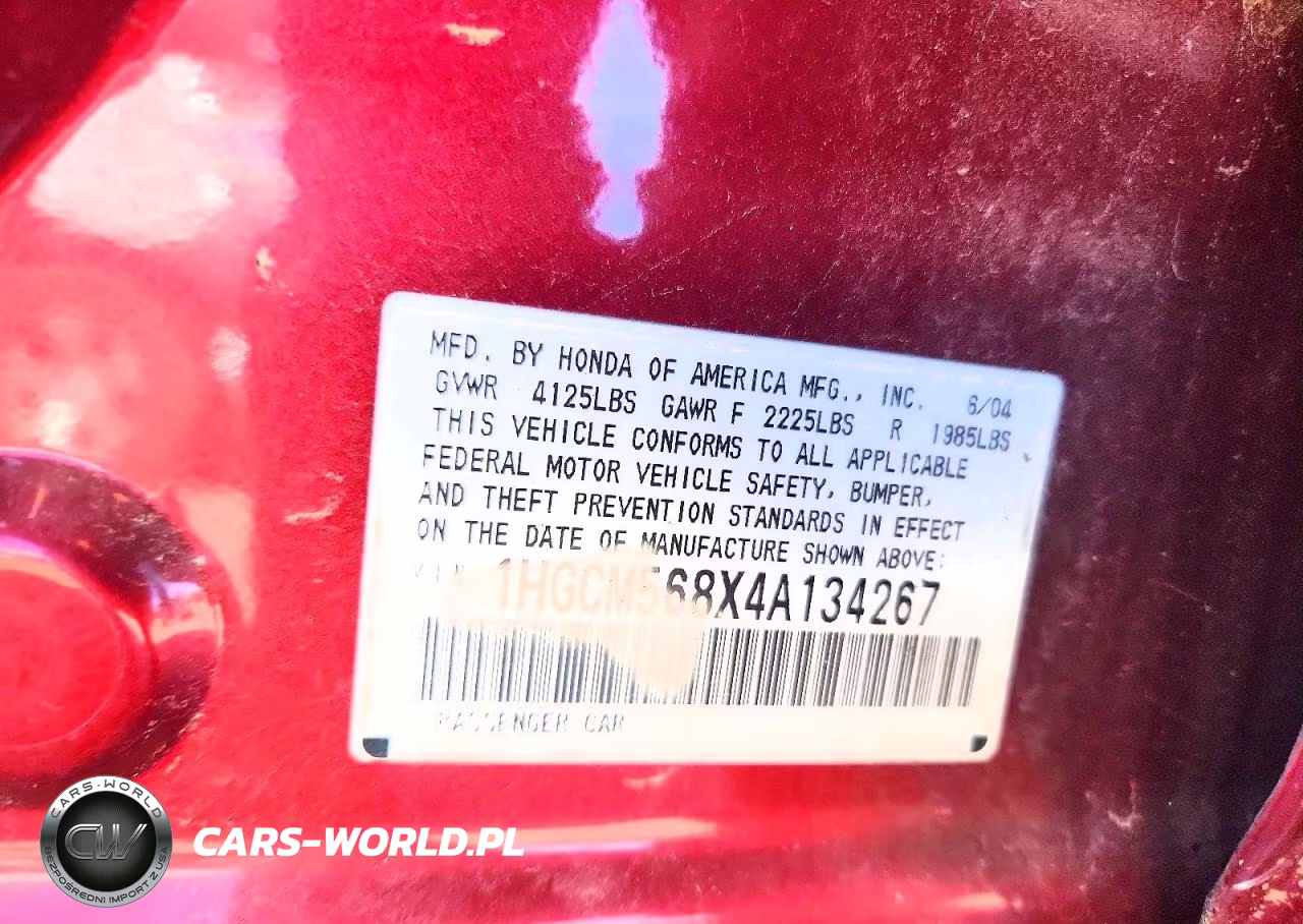 2004 Honda Accord Ex VIN:1HGCM568X4A134267 - 12