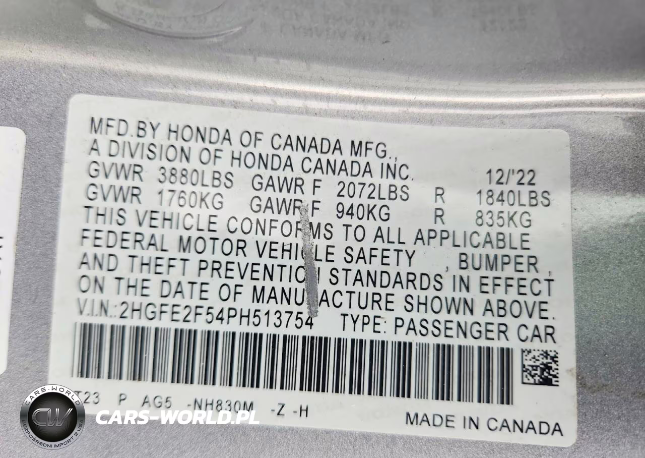 2023 Honda Civic Sport VIN:2HGFE2F54PH513754 - 12
