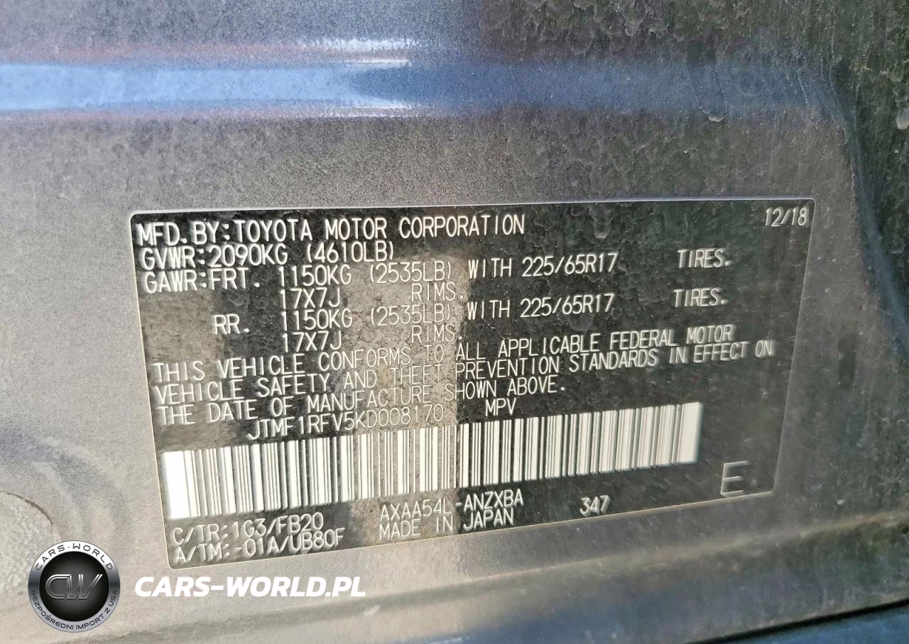 2019 Toyota Rav4 Le VIN:JTMF1RFV5KD008170 - 12