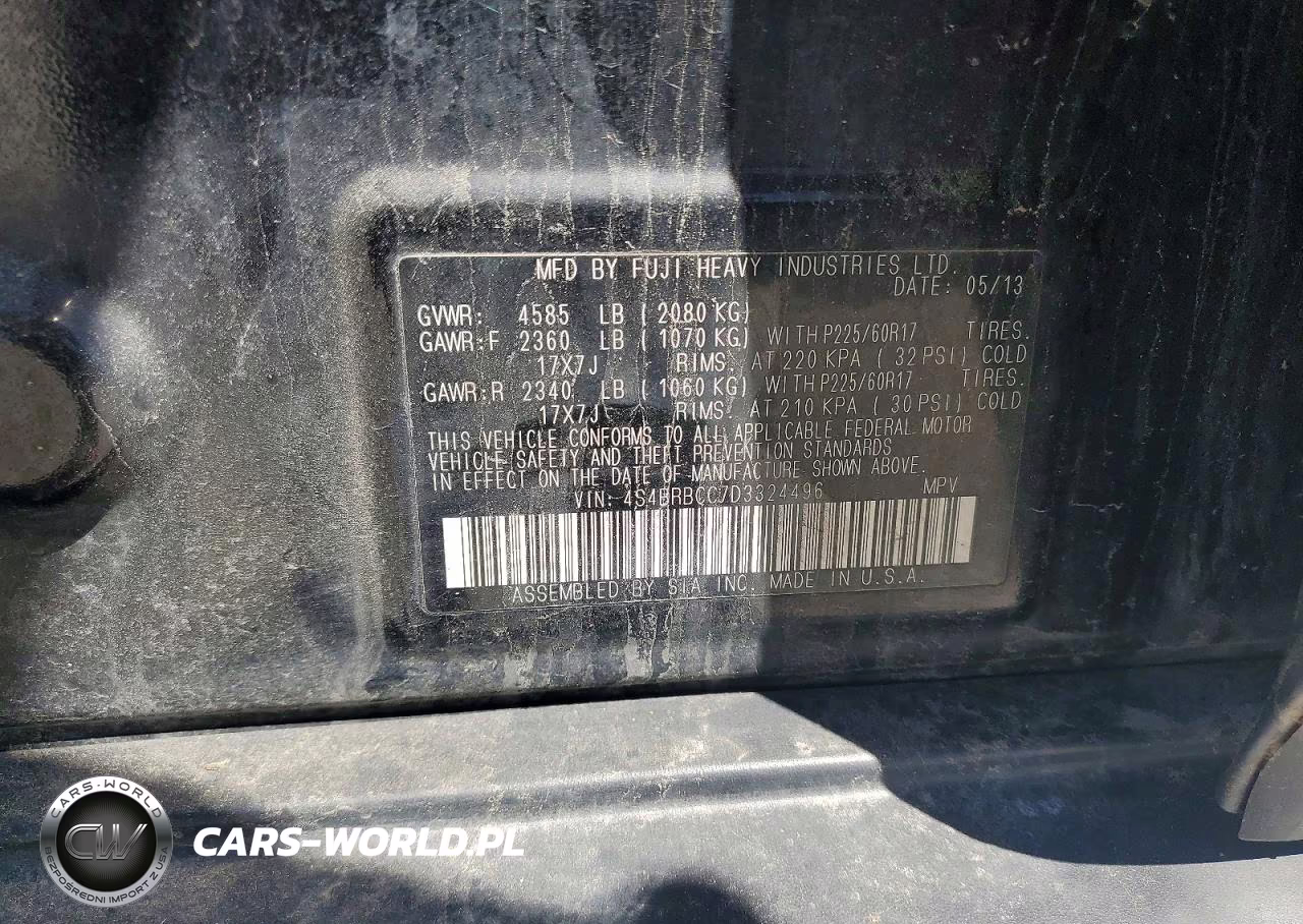 2013 Subaru Outback 2.5I Premium VIN:4S4BRBCC7D3324496 - 13