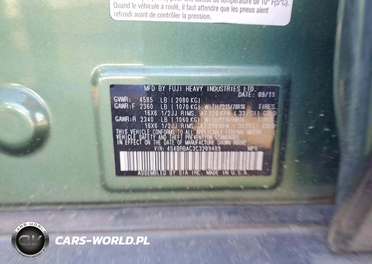 2012 Subaru Outback 2.5I VIN:4S4BRBAC3C3209489 - 13