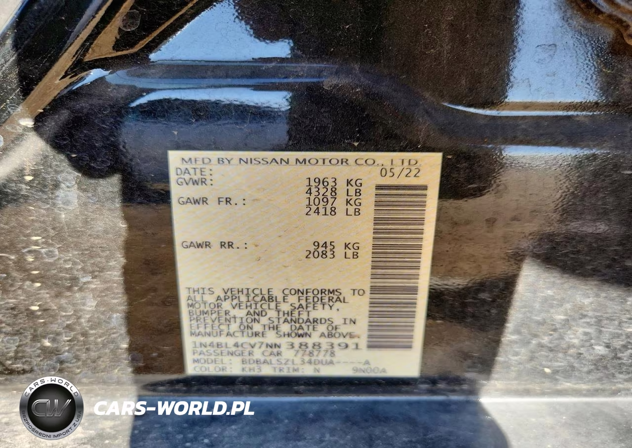 2022 Nissan Altima Sr VIN:1N4BL4CV7NN388391 - 12