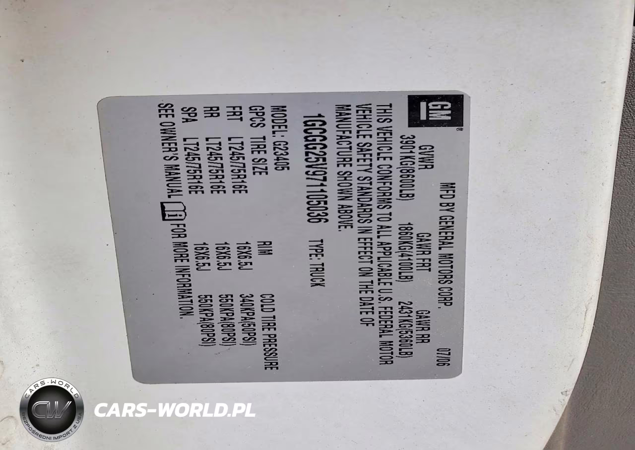 2007 Chev Express G2500 VIN:1GCGG25V971105036 - 12