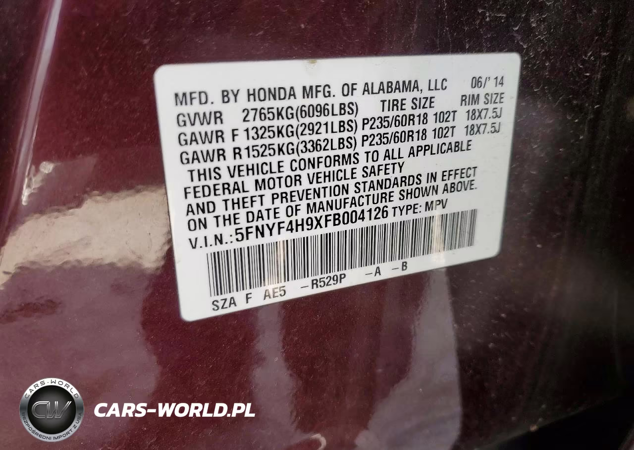 2015 Honda Pilot Touring VIN:5FNYF4H9XFB004126 - 13