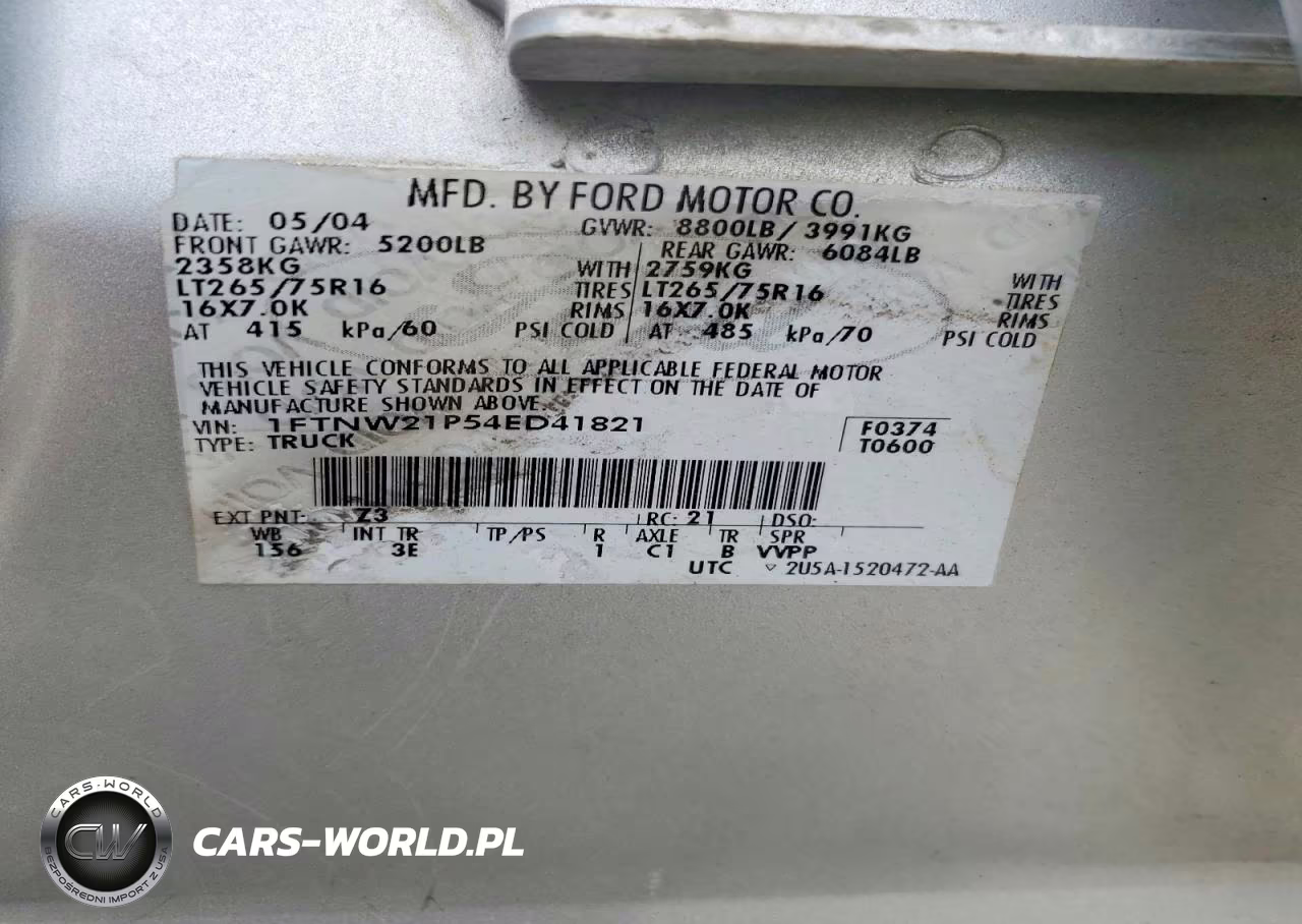 2004 Ford F250 Super Duty VIN:1FTNW21P54ED41821 - 12