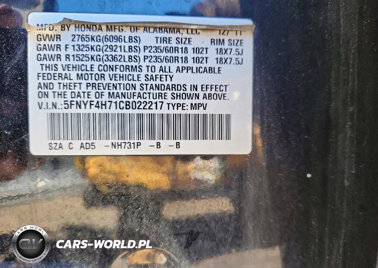 2012 Honda Pilot Exln VIN:5FNYF4H71CB022217 - 13