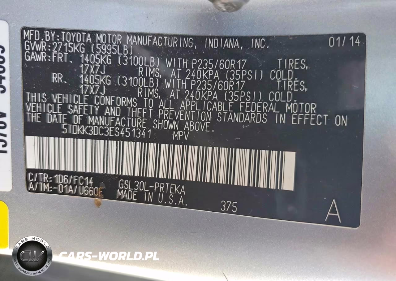 2014 Toyota Sienna Le VIN:5TDKK3DC3ES451341 - 13