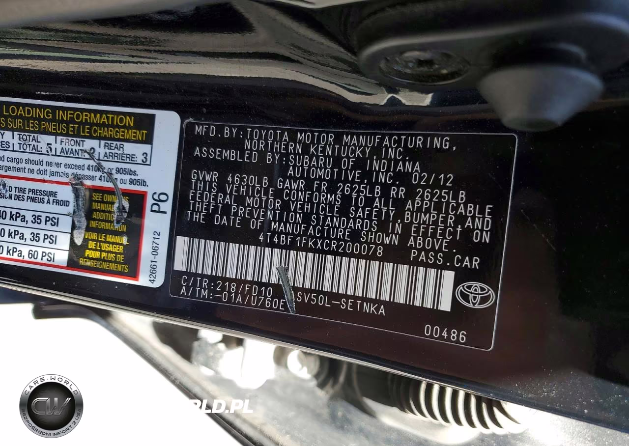 2012 Toyota Camry Base VIN:4T4BF1FKXCR200078 - 12