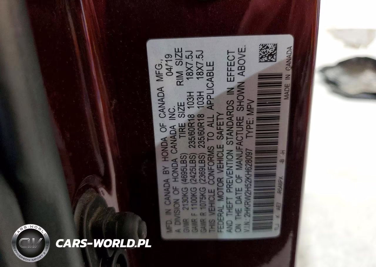 2019 Honda Cr-V Ex VIN:2HKRW2H52KH628097 - 13