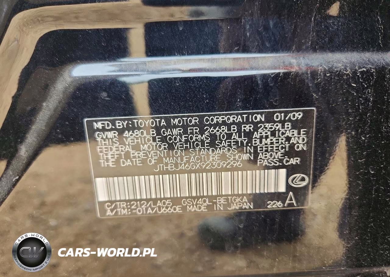 2009 Lexus Es 350 VIN:JTHBJ46GX92309296 - 12
