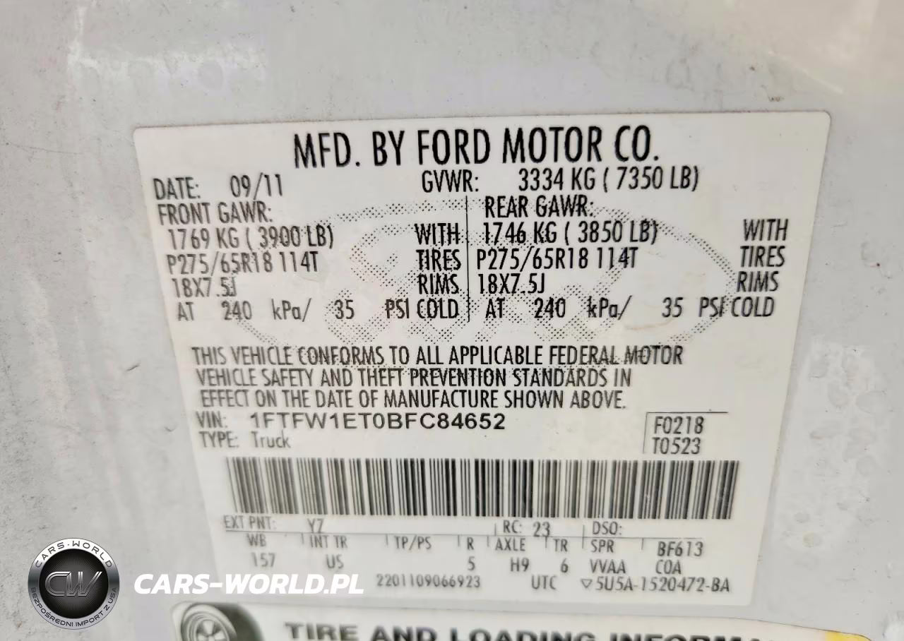 2011 Ford F150 Supercrew VIN:1FTFW1ET0BFC84652 - 12