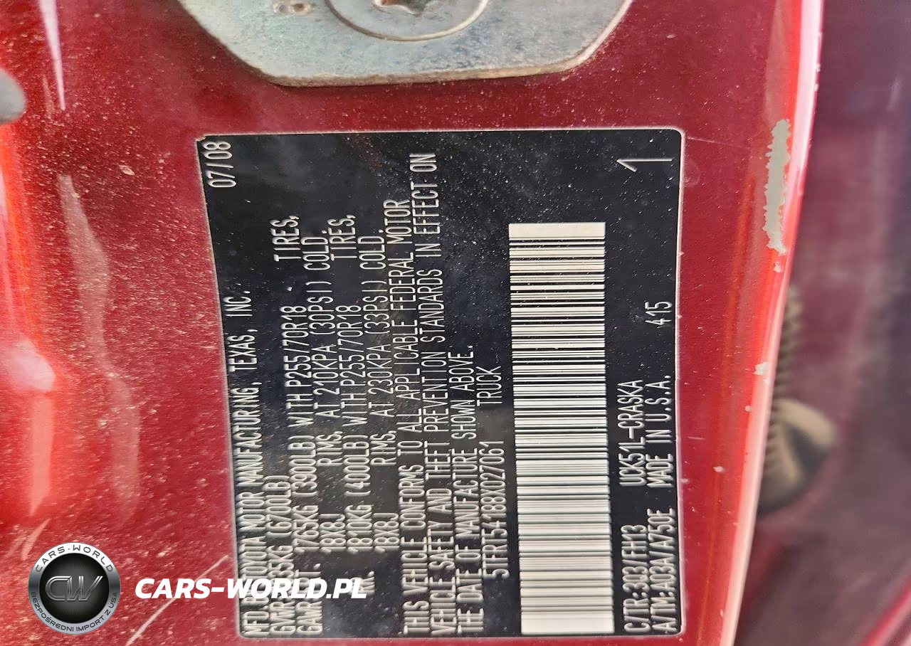 2008 Toyota Tundra Grade VIN:5TFRT54188X027061 - 12