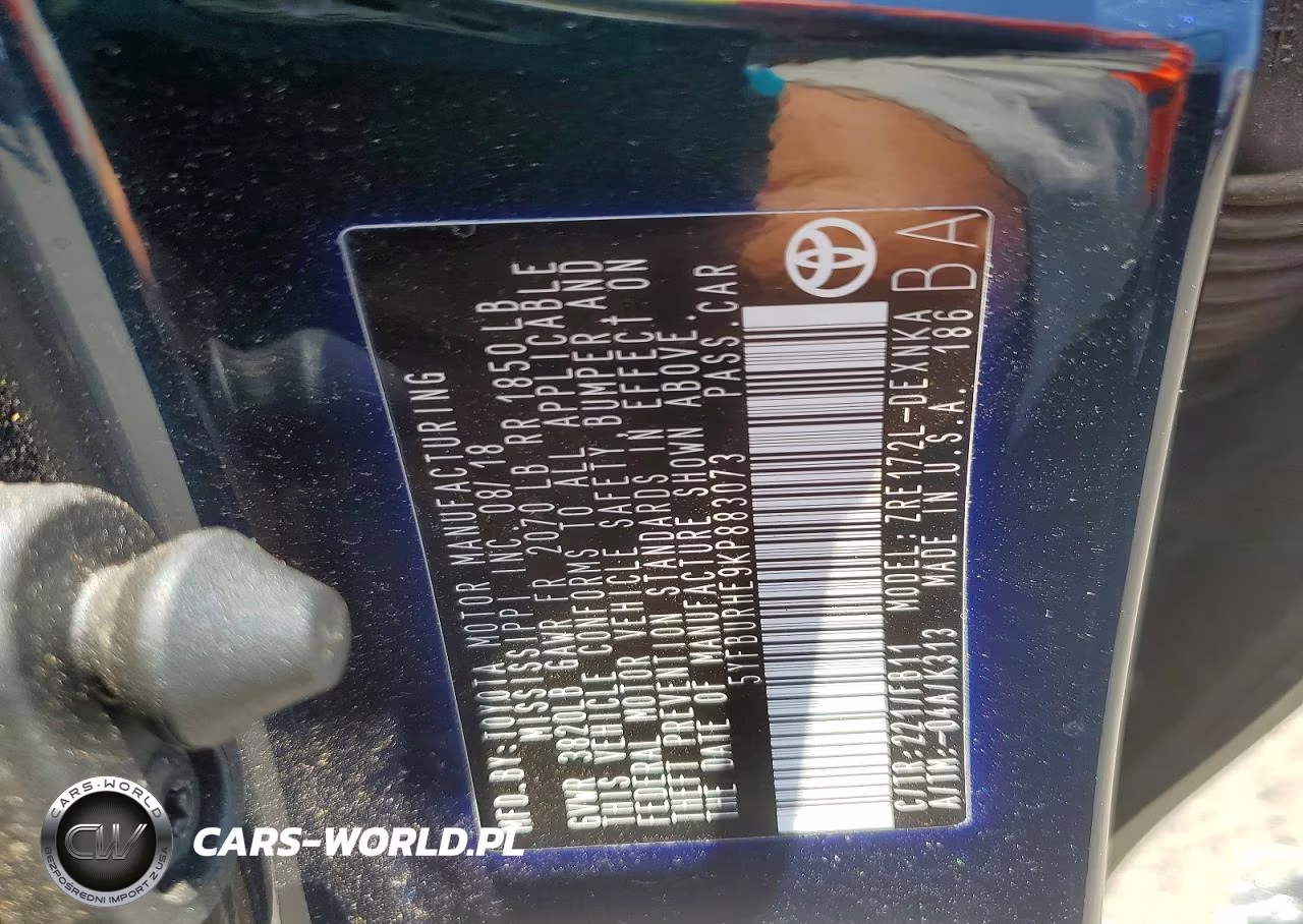 2019 Toyota Corolla L VIN:5YFBURHE9KP883073 - 12