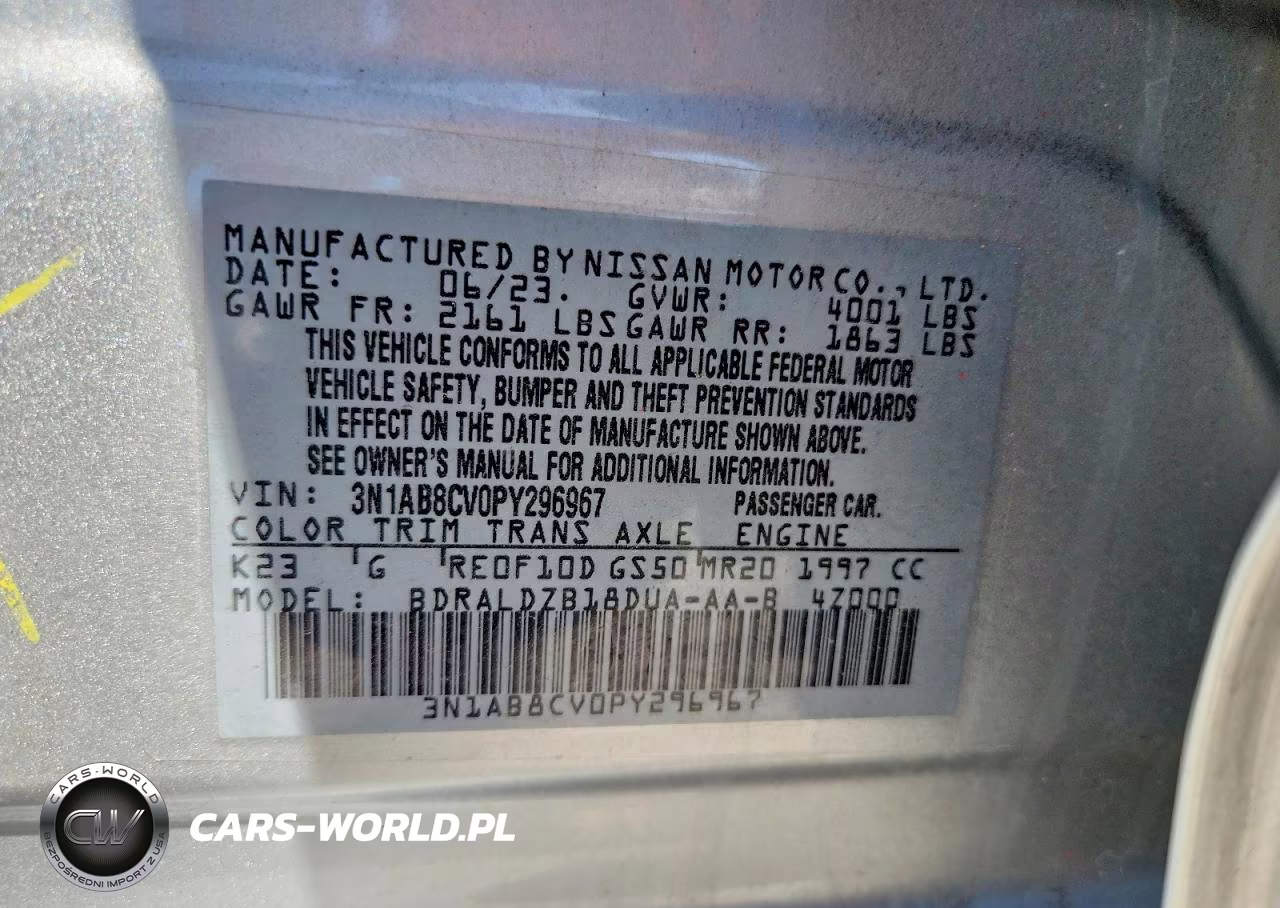 2023 Nissan Sentra Sv VIN:3N1AB8CV0PY296967 - 12
