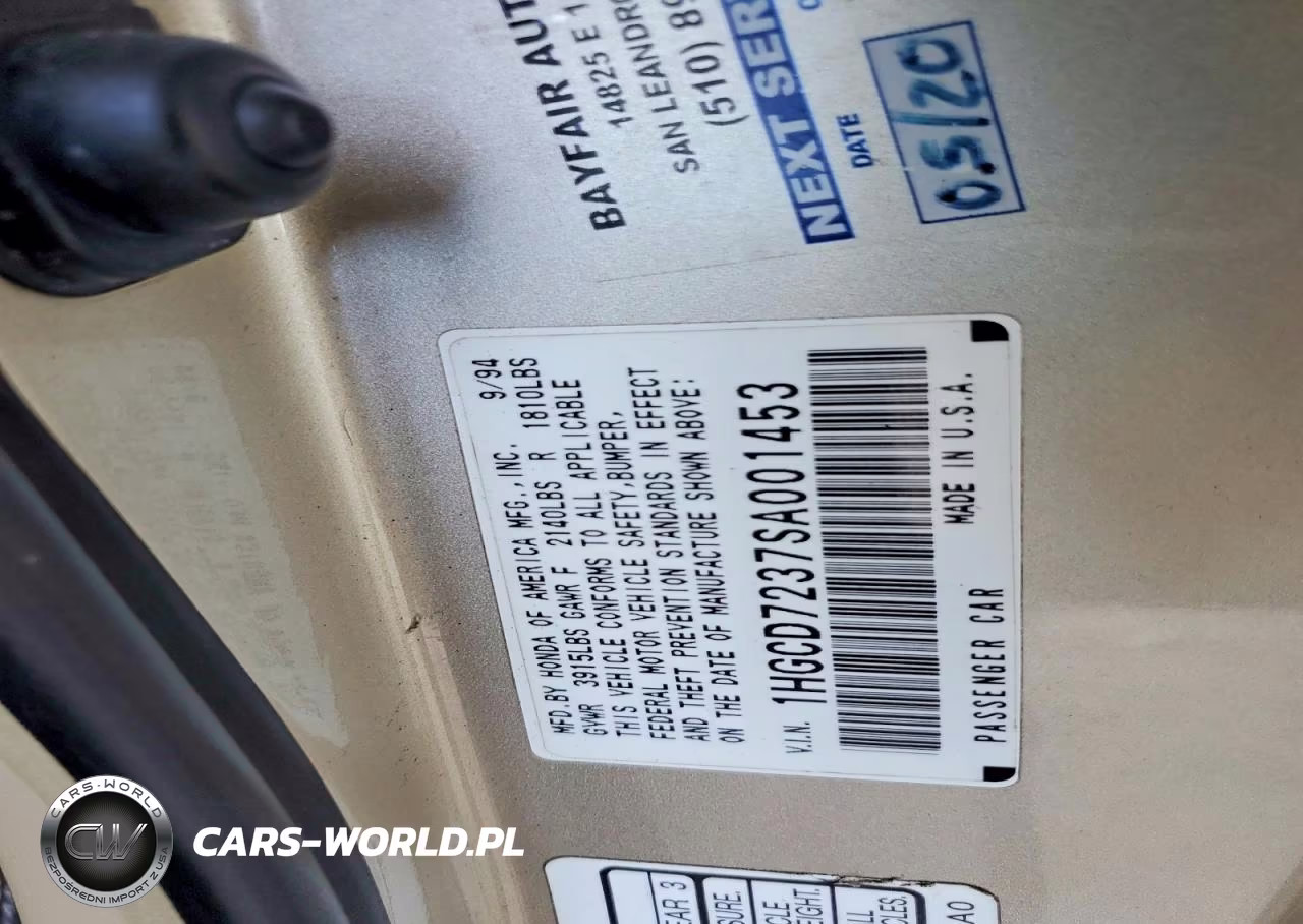 1995 Honda Accord Lx VIN:1HGCD7237SA001453 - 12