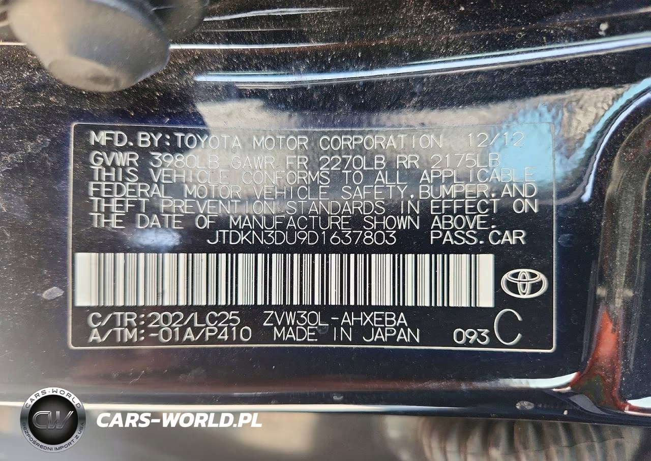 2013 Toyota Prius Persona Series Se VIN:JTDKN3DU9D1637803 - 12