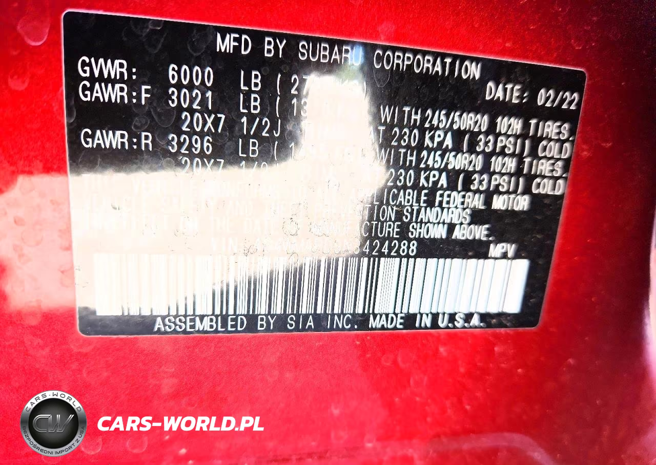 2022 Subaru Ascent Limited VIN:4S4WMAPD9N3424288 - 14