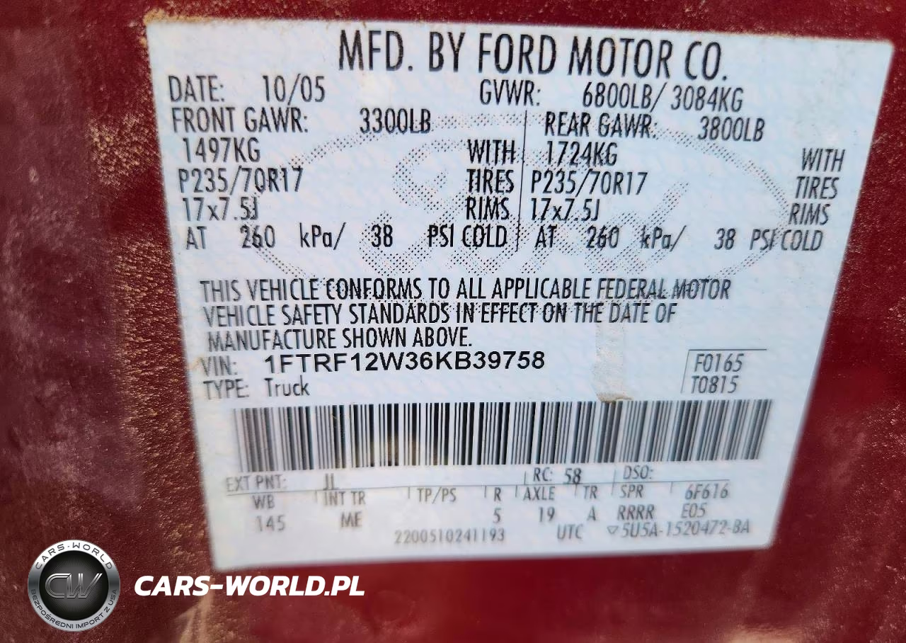 2006 Ford F150 VIN:1FTRF12W36KB39758 - 12