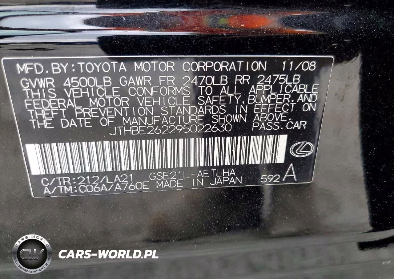 2009 Lexus Is 350 VIN:JTHBE262295022630 - 12