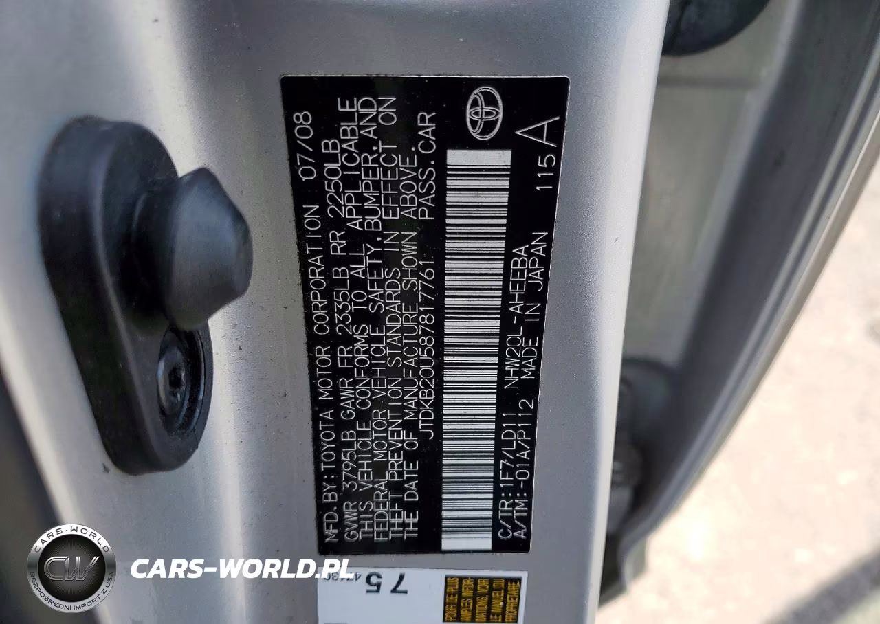 2008 Toyota Prius Base VIN:JTDKB20U587817761 - 12