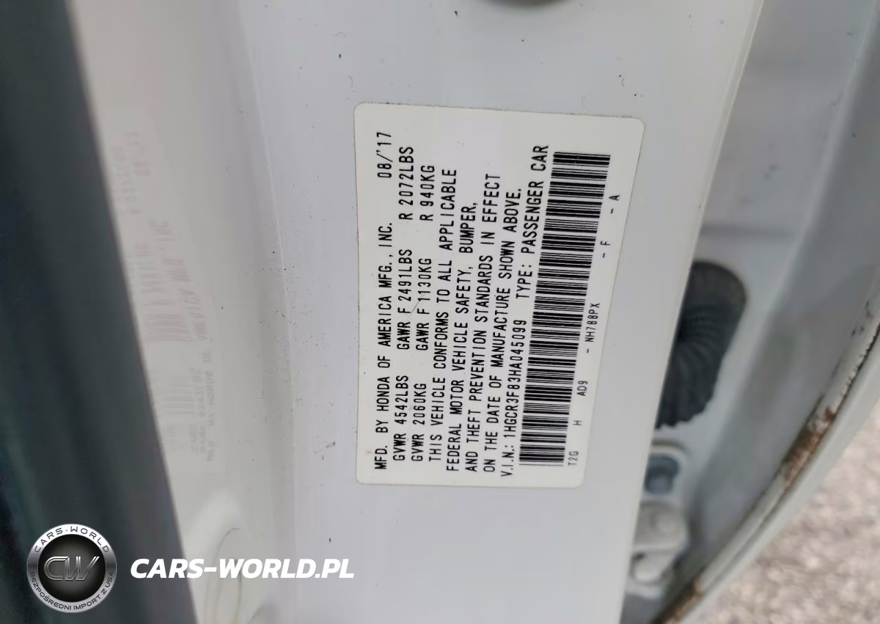 2017 Honda Accord Exl VIN:1HGCR3F83HA045099 - 12