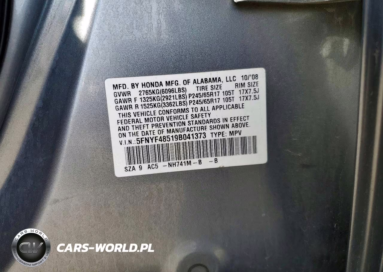 2009 Honda Pilot Exl VIN:5FNYF48519B041373 - 12