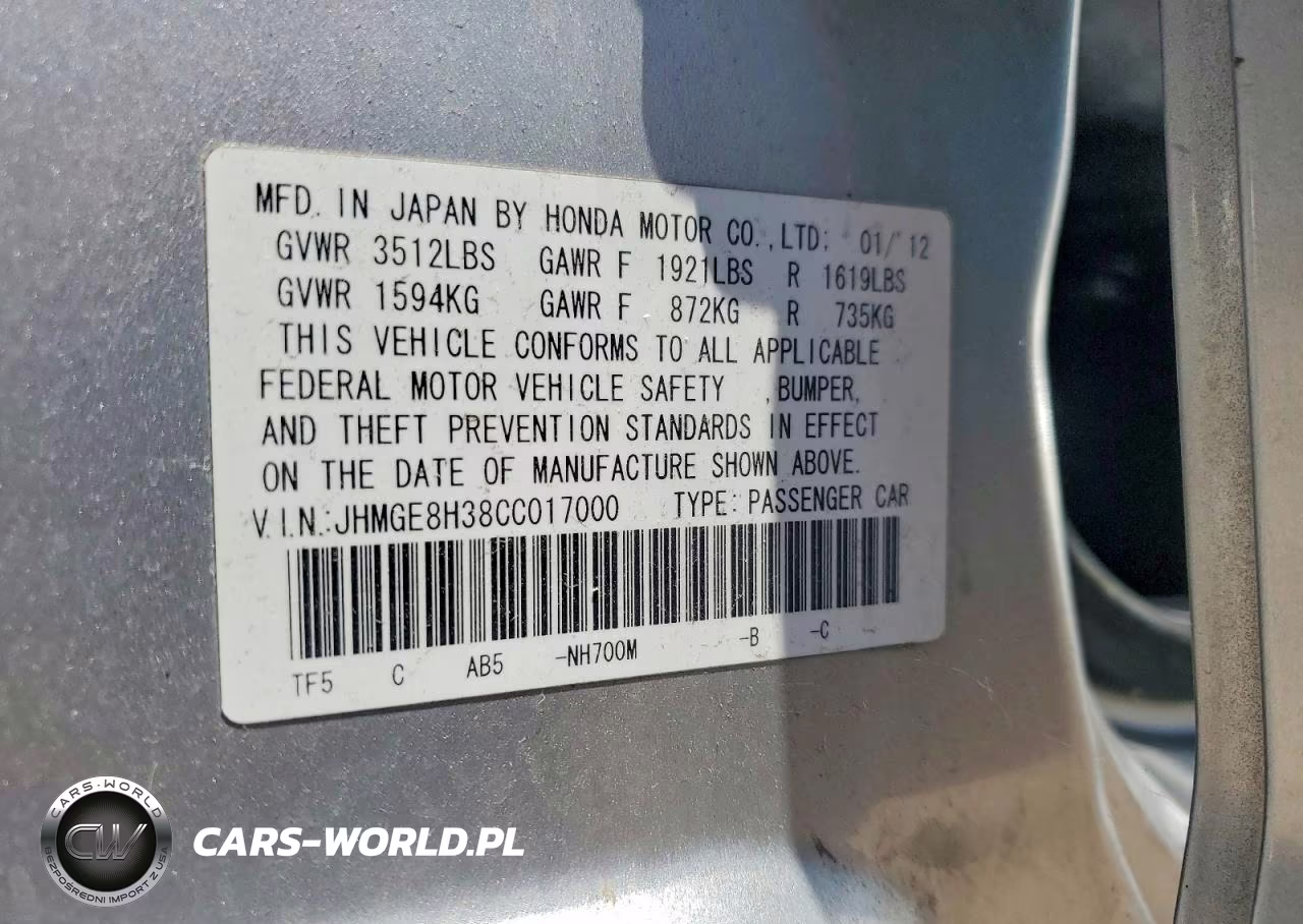 2012 Honda Fit VIN:JHMGE8H38CC017000 - 12